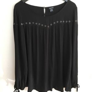 Torrid Black Peasant Blouse Grommets Embellished